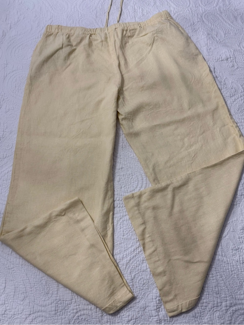 Joie Pastel Yellow Wide-Leg Linen-Blend Pants - Picture 3 of 7